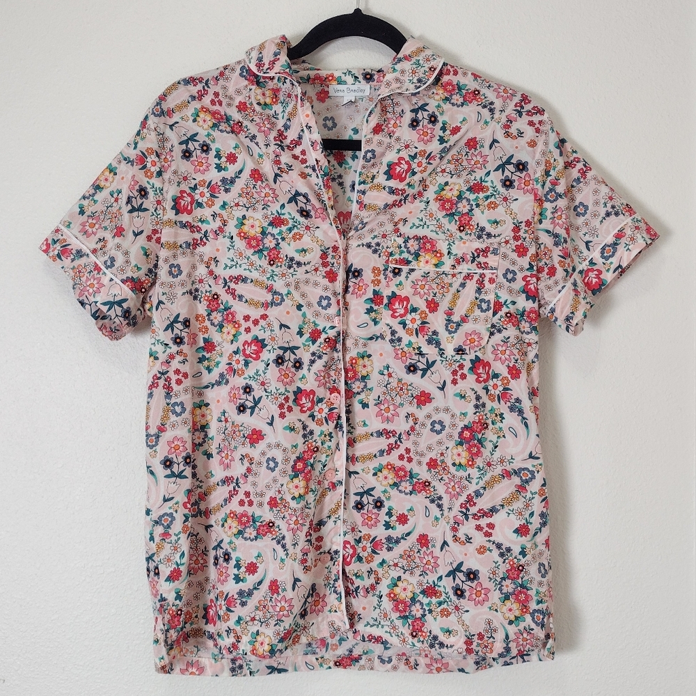 Vera Bradley Prairie Paisley Floral Cotton Button Down Pajama Top Pink Size S